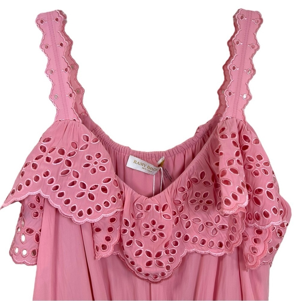 Ramy Brook NWT Women’s ‘Ellen’ Romper Ruffles Eyelet Feminine Pink Tulip X-Small - Picture 8 of 13
